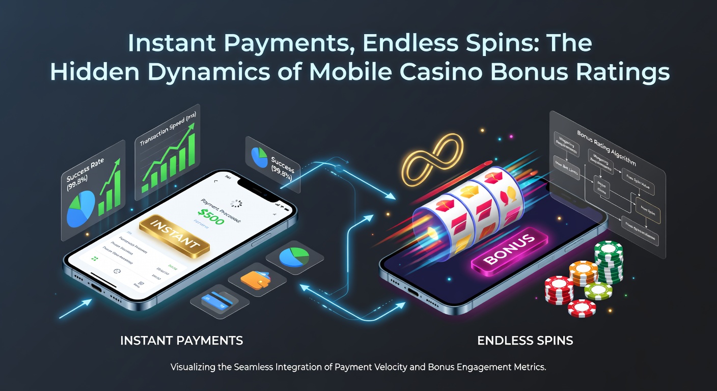 Grafik mit Pfeilen, die Instant Payments, Freispiele und Sterne-Bewertungen verbinden, illustriert die Interaktionen in Mobile-Casino-Apps